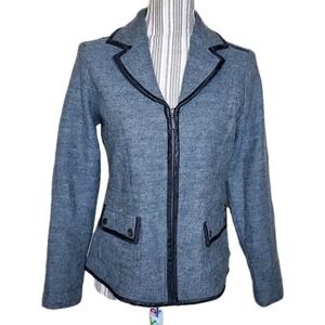 Laura Ashley‎ Petite Wool Collared Sweater Jacket Gray Full Zip Vtg Sz PS *Flaw*